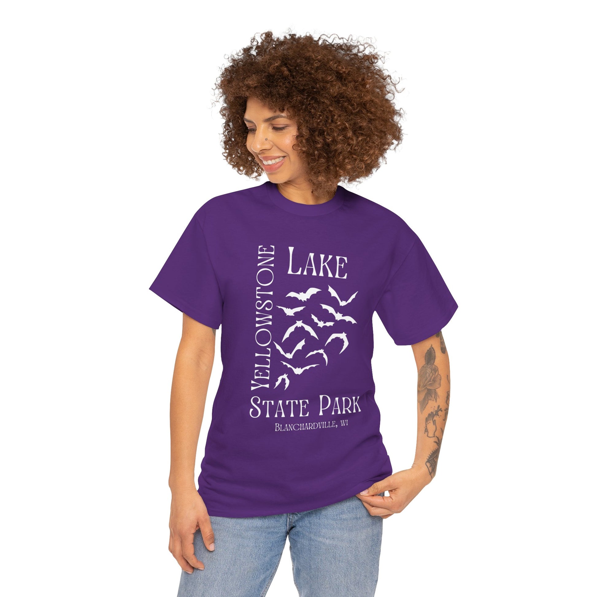 Yellowstone Lake bat design tee shirt front.