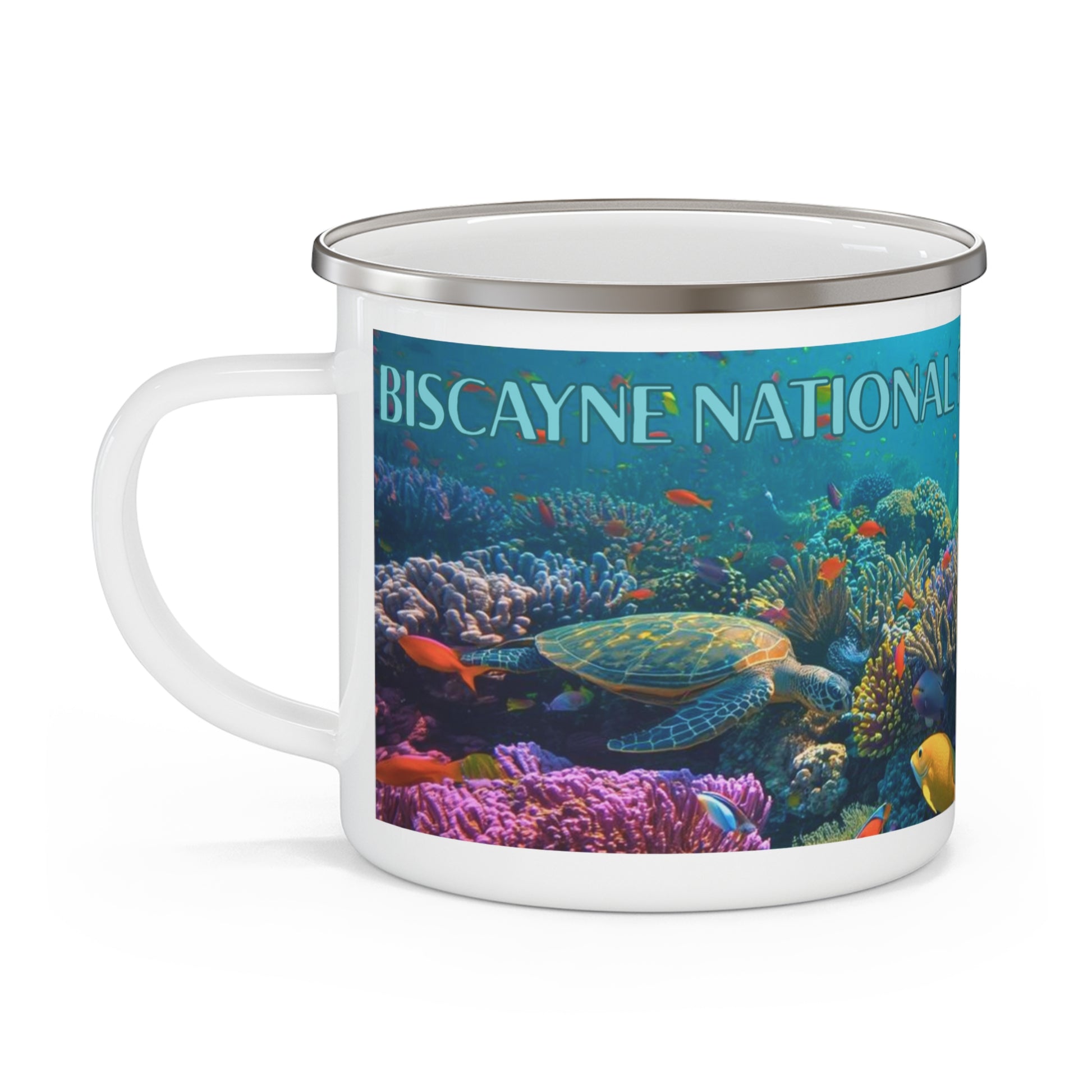 Mug with Biscayne National Park design featuring a turtle and coral reef.