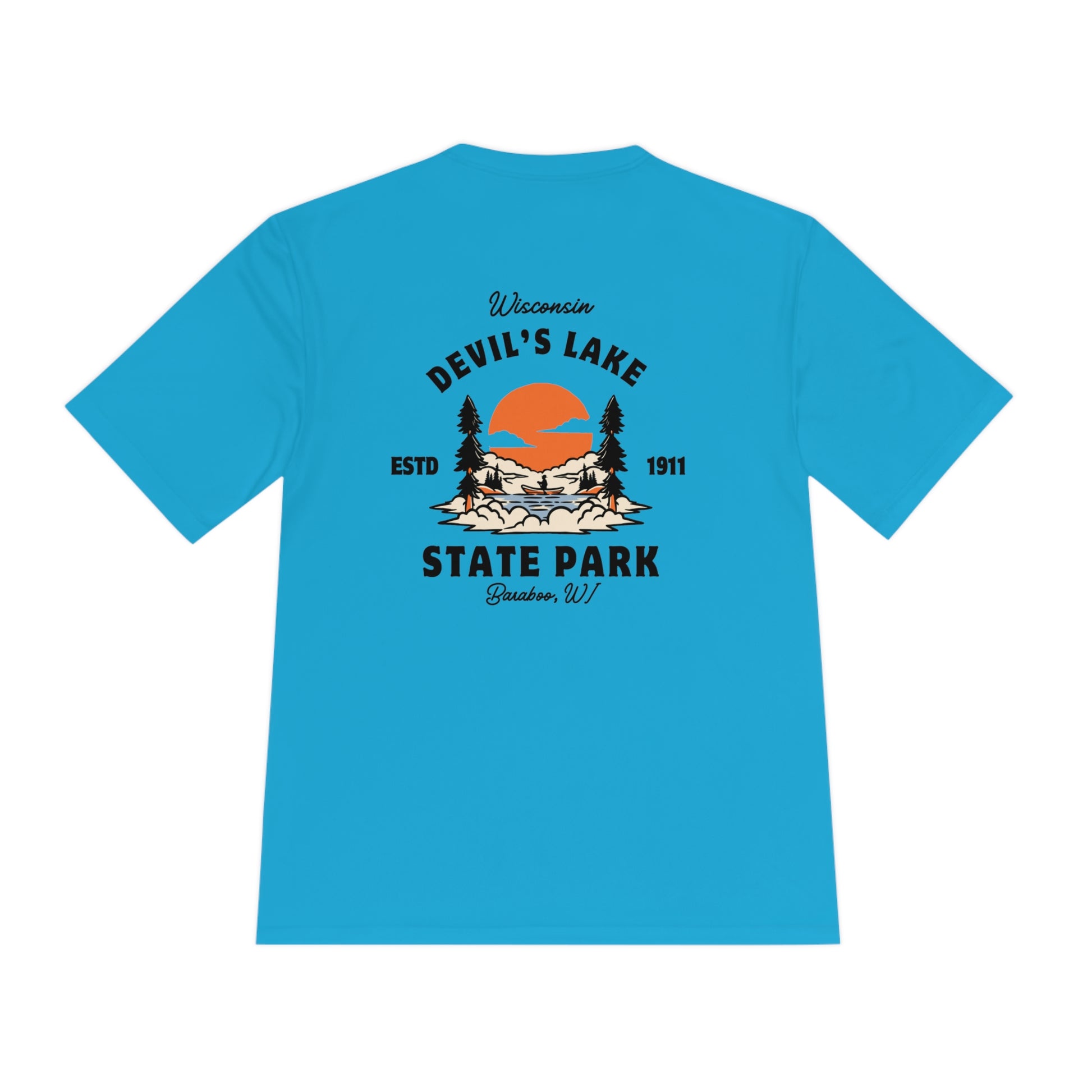 atomic Blue Devil’s Lake Unisex Moisture Wicking Tee Back