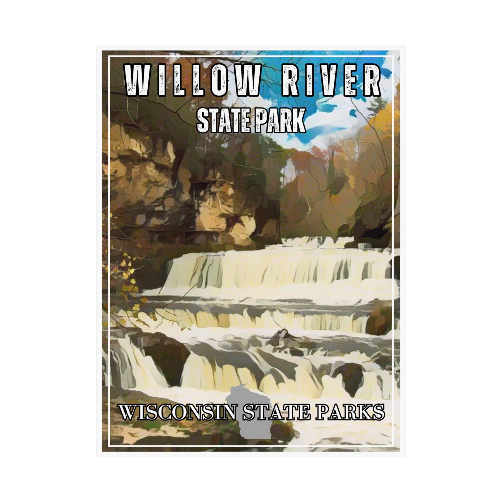 CCC inspired design of the roaring Willow River Falls at Willow River State Park.