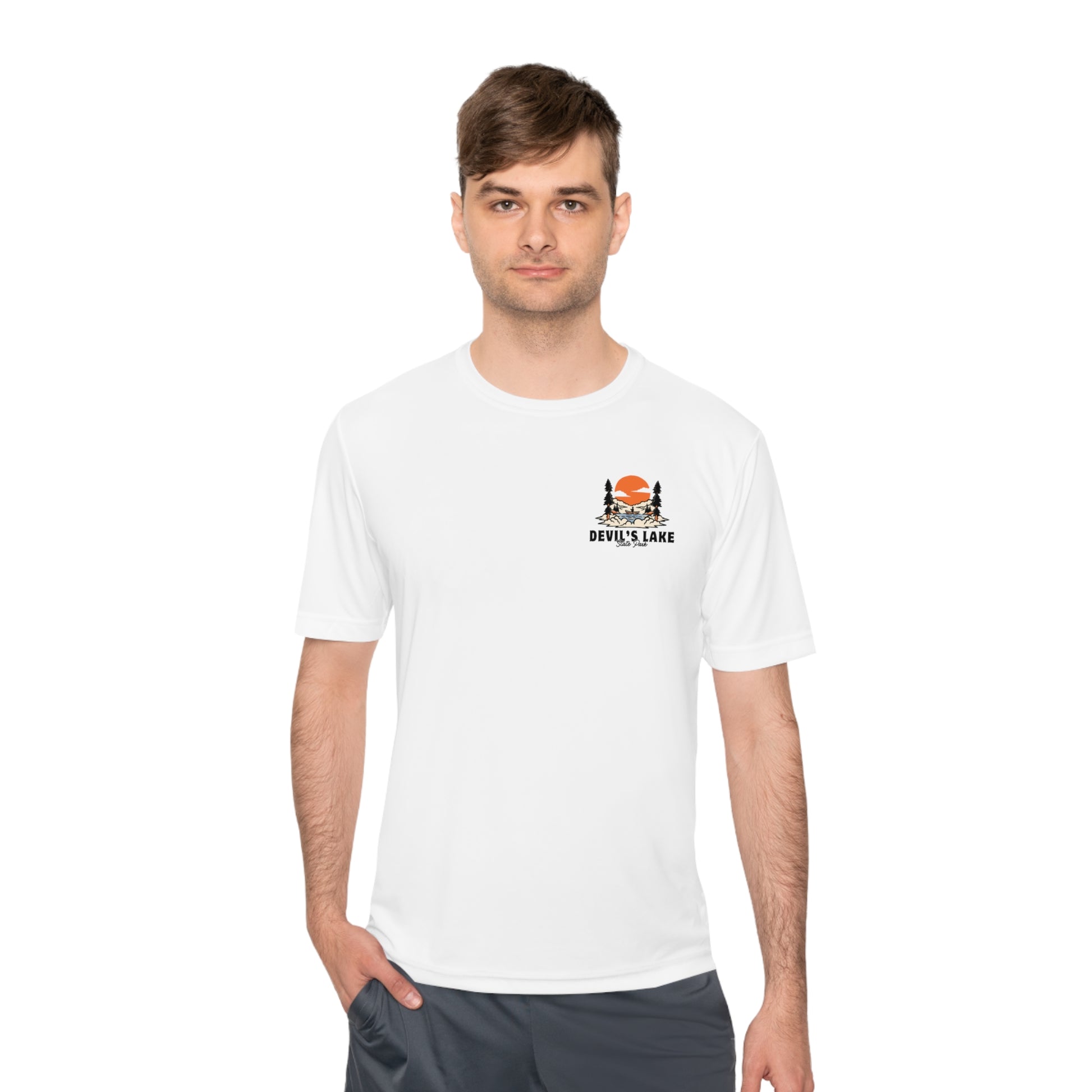 White Devil’s Lake Unisex Moisture Wicking Tee Front