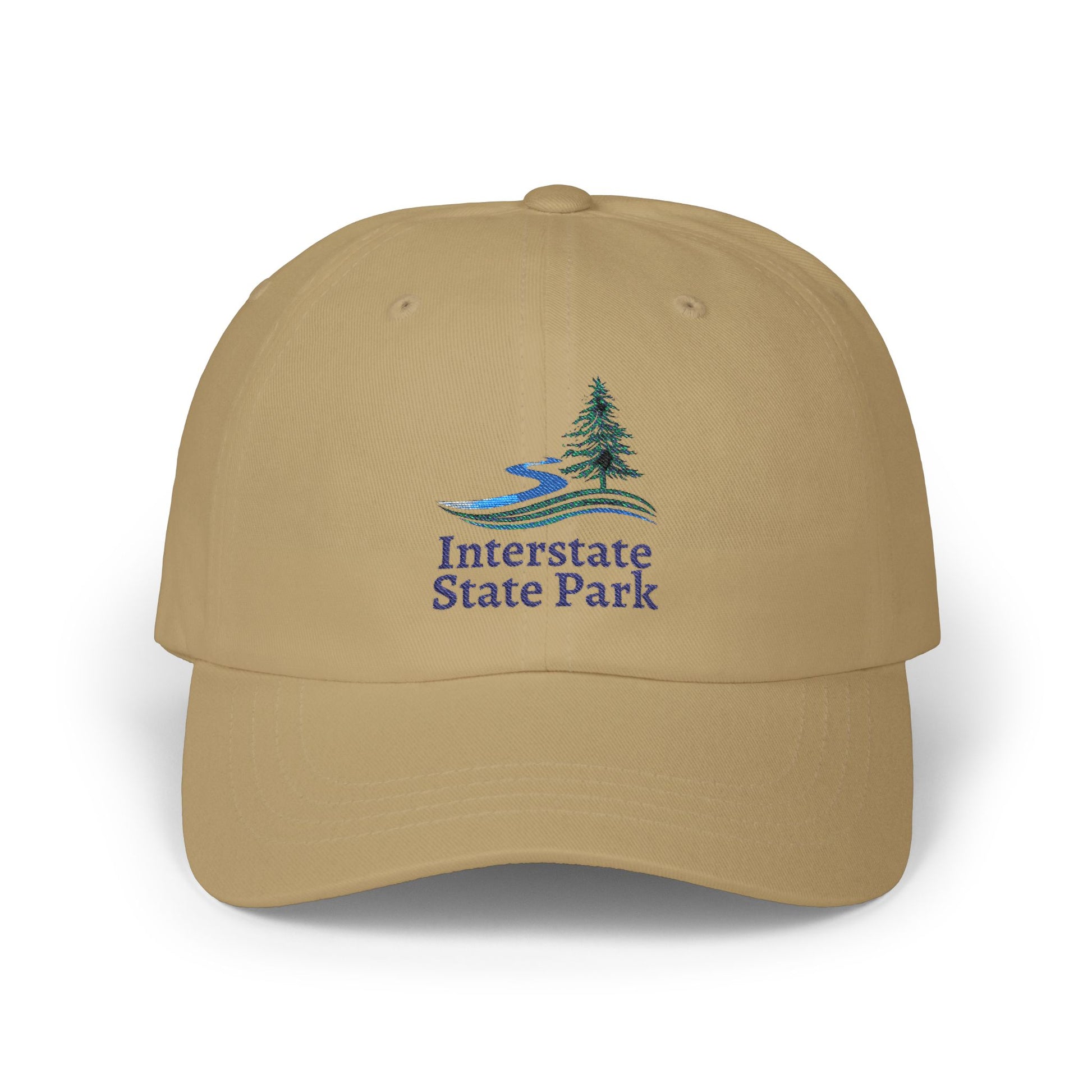 Khaki cap with Interstate State Park logo on a white background