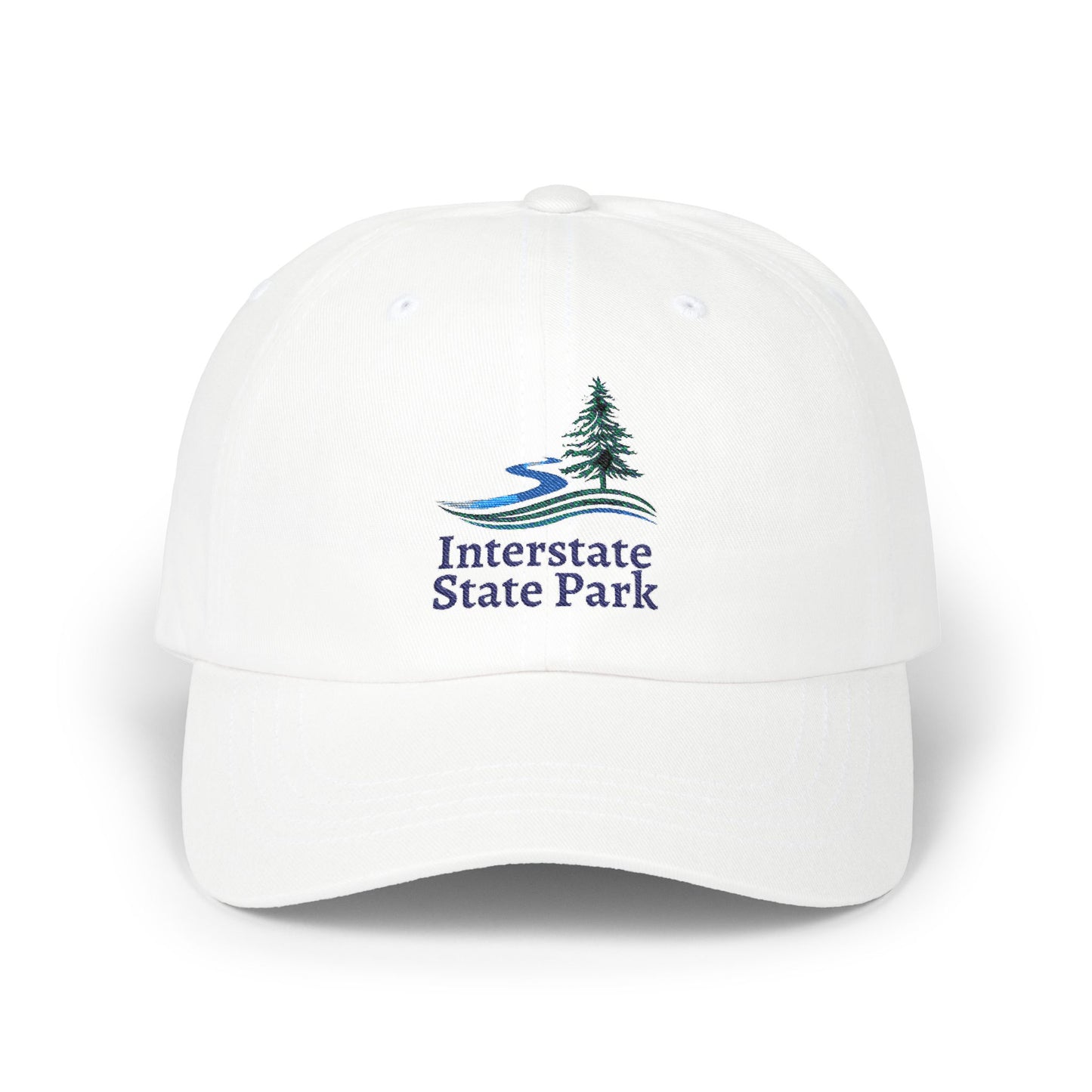 White cap with Interstate State Park logo on a white background