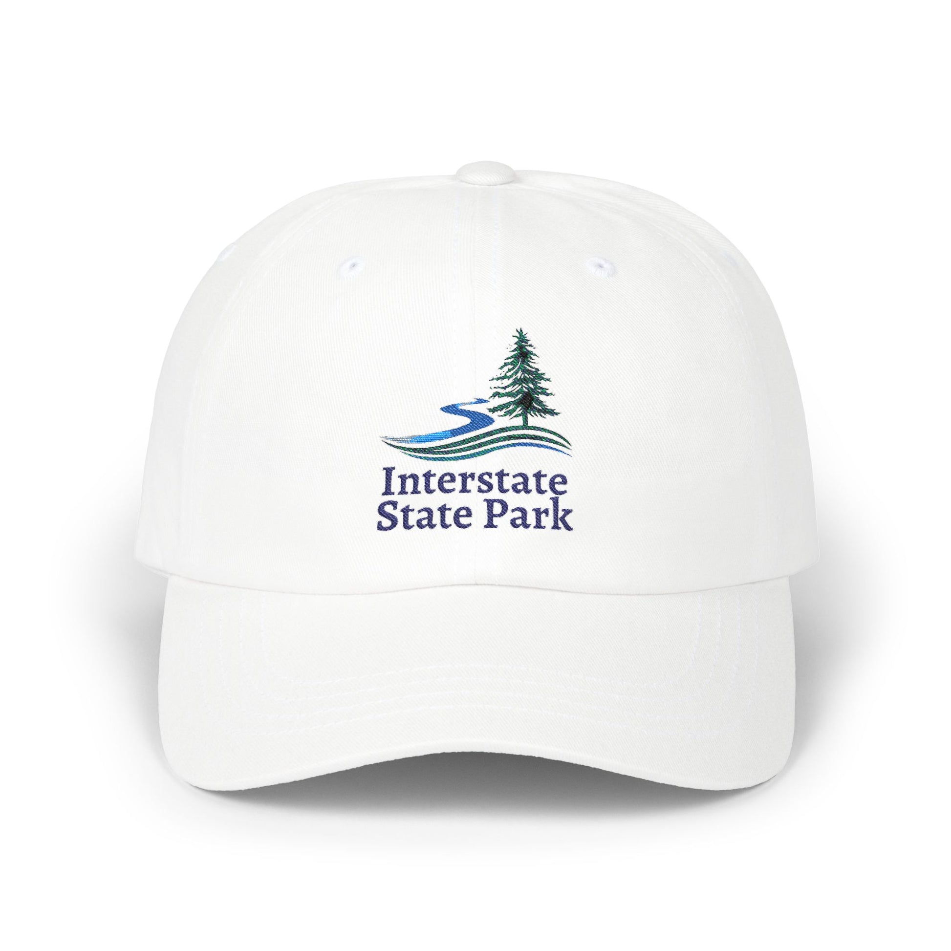 White cap with Interstate State Park logo on a white background