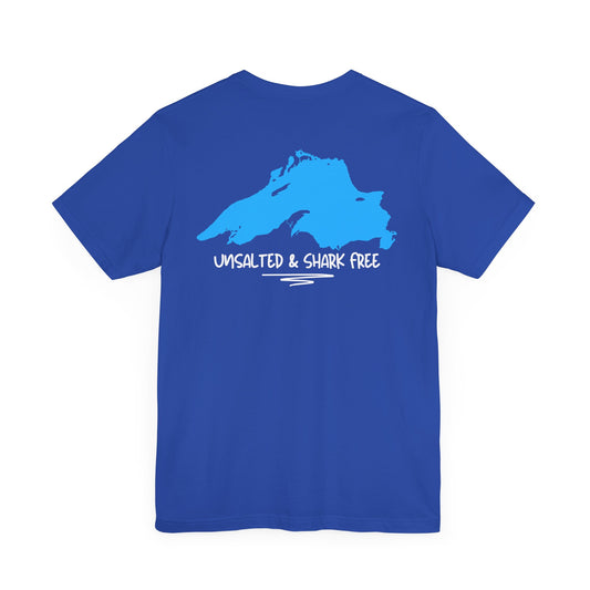Lake Superior unsalted t-shirt back design design in true royal.