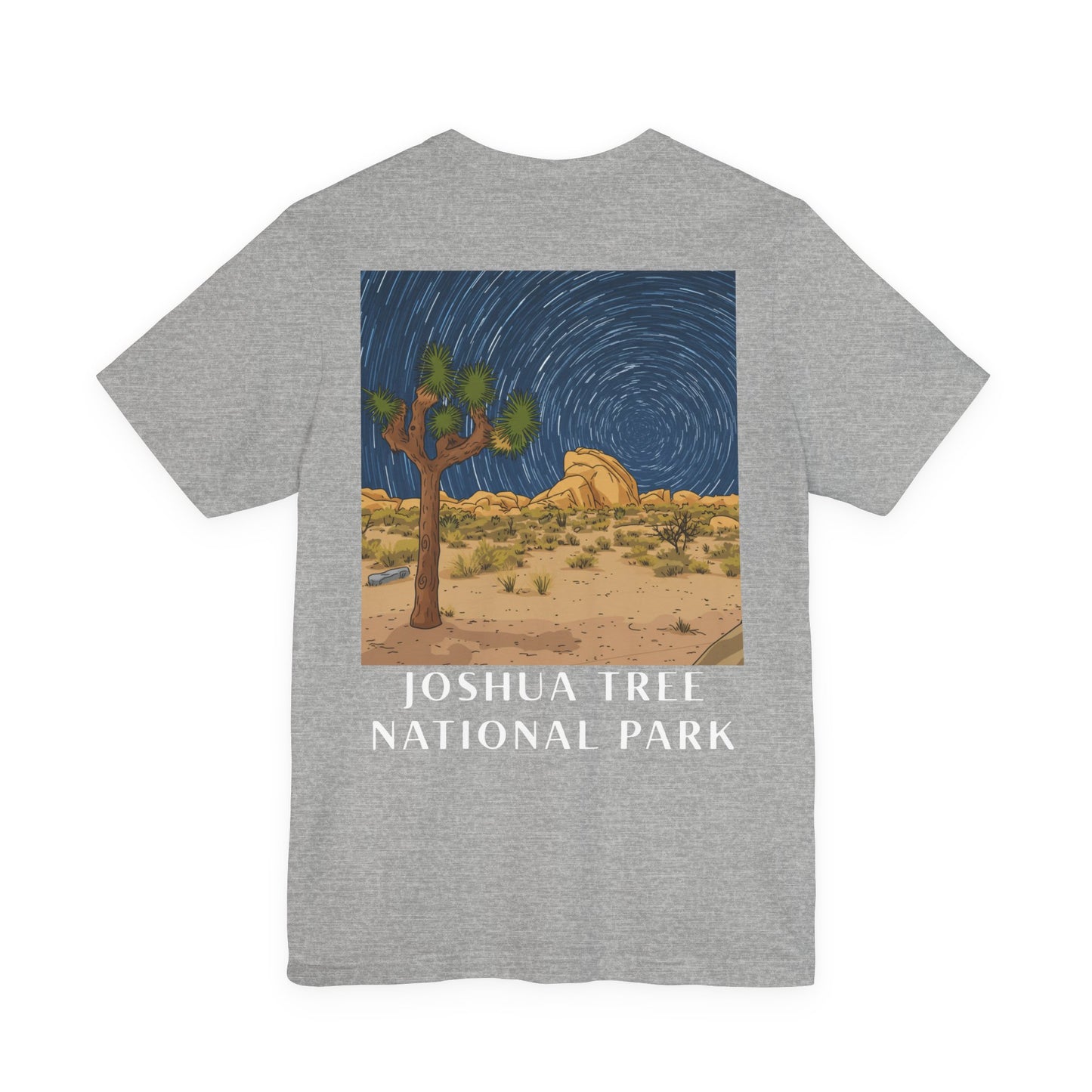 Gray t-shirt with a Joshua Tree National Park graphic on a white background