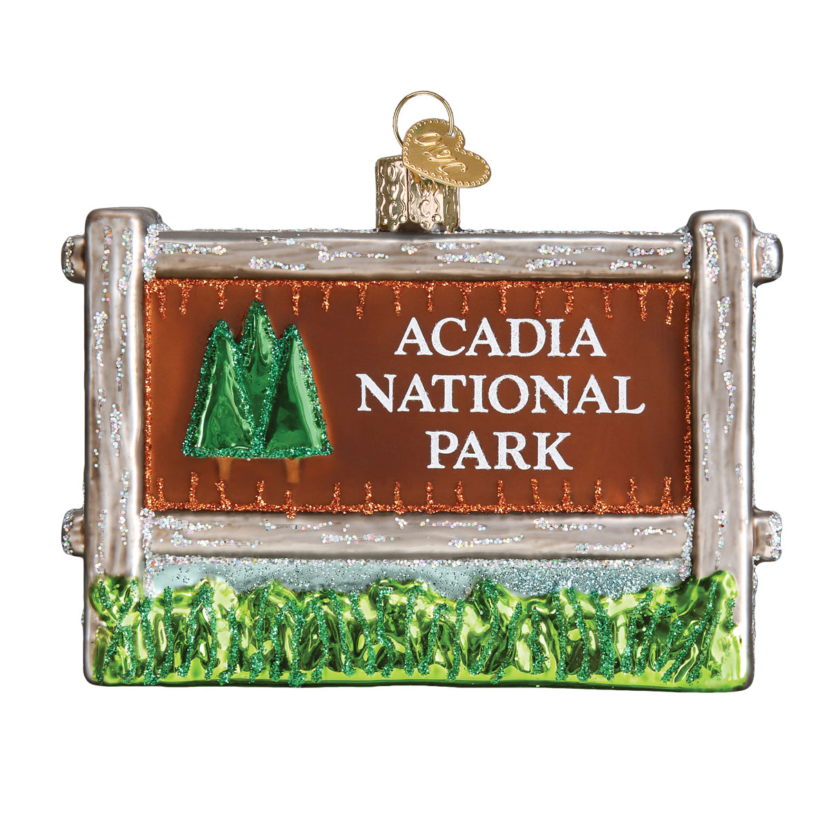 Acadia National Park Glass ornament on a white background.