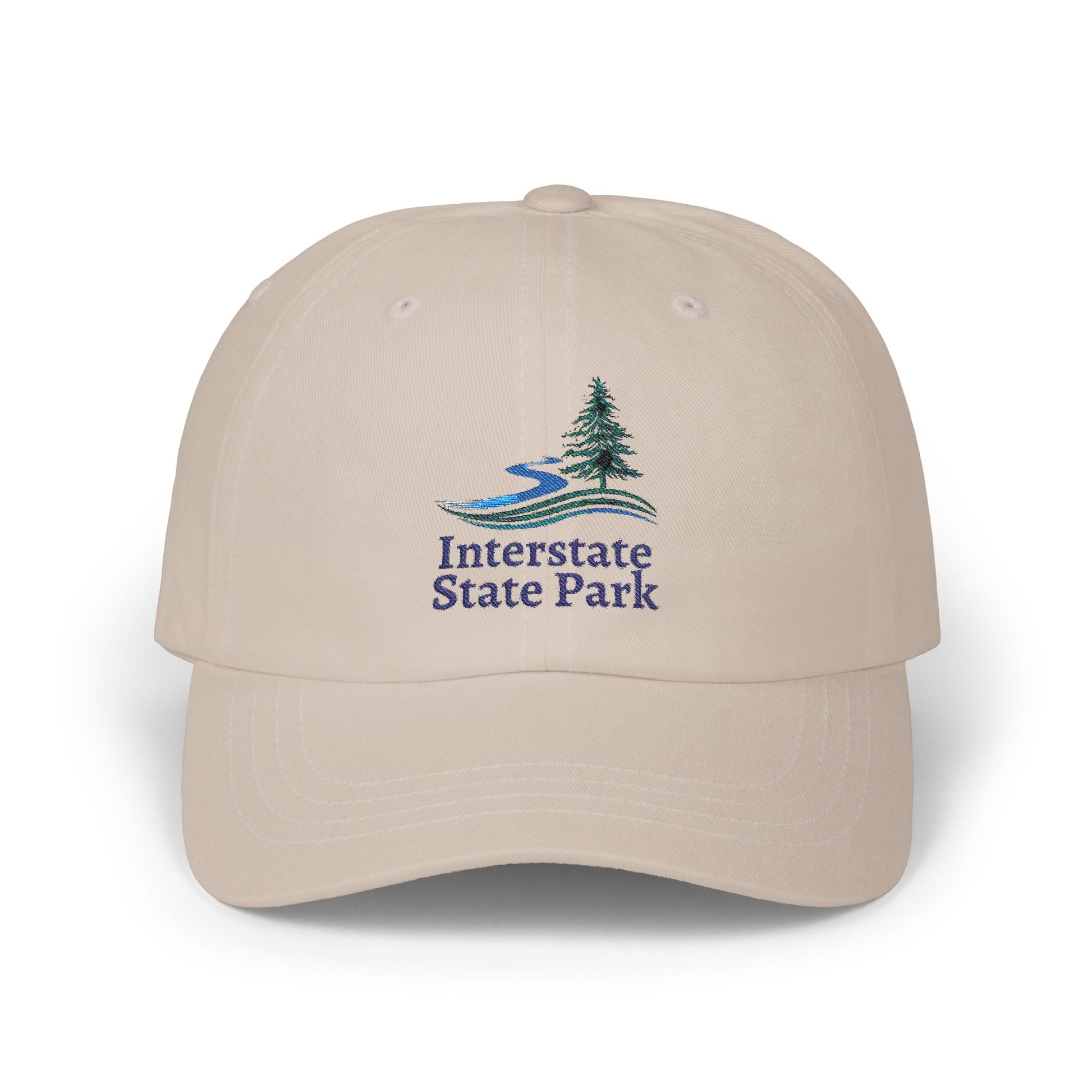 Stone cap with Interstate State Park logo on a white background