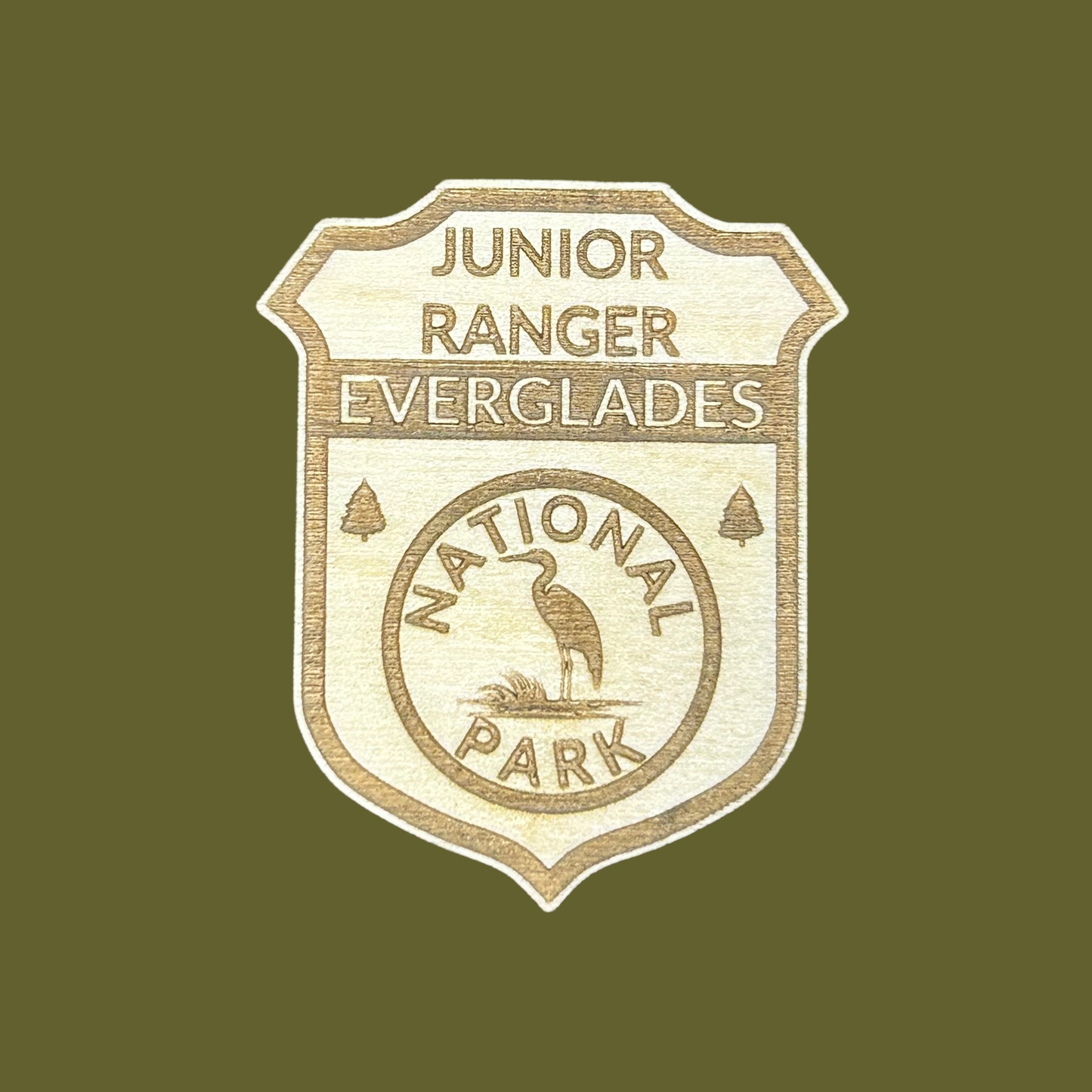 Junior Ranger badge for Everglades National Park on a green background