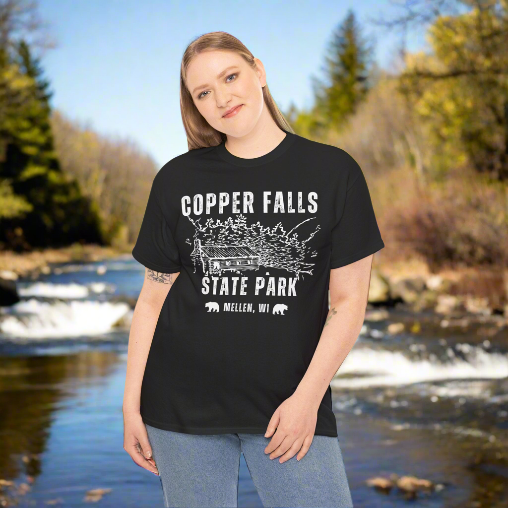 Copper Falls CCC tee front in black.