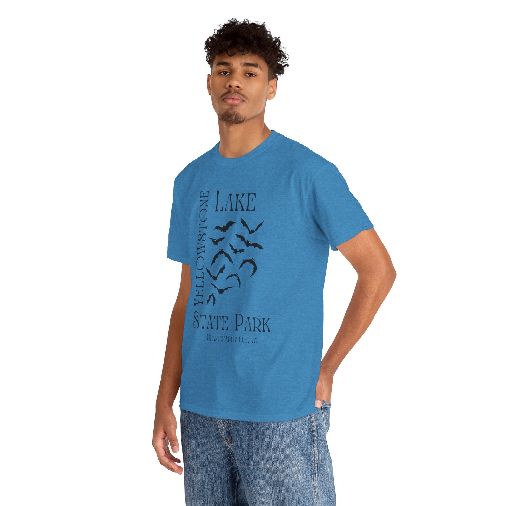 Yellowstone Lake bat design tee shirt front.