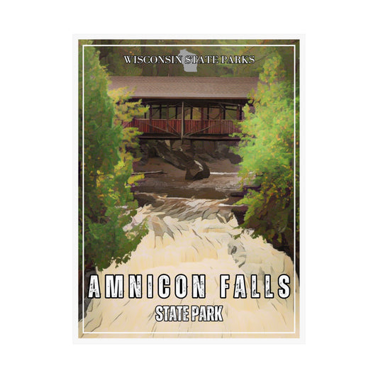 18x24 ccc inspired poster of Amnicon falls and covered bridge.