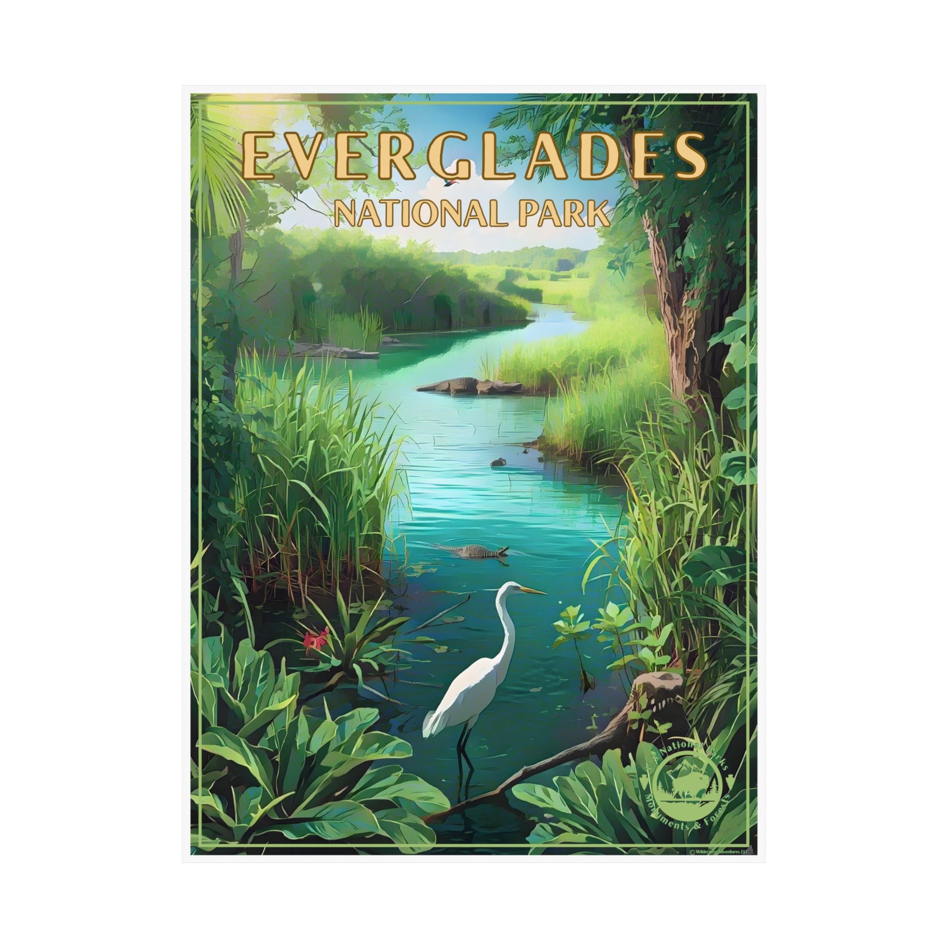 18x24” Poster of Everglades National Park with a white egret, water, and greenery.