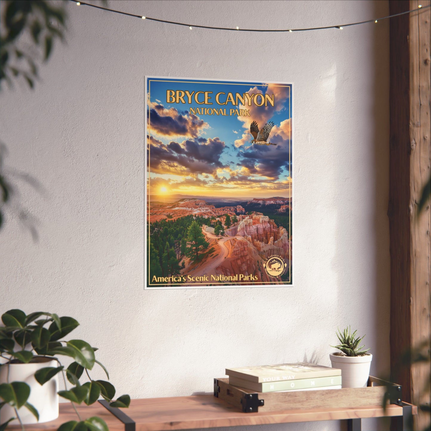 Bryce Canyon National Park poster on a wall with decorative elements