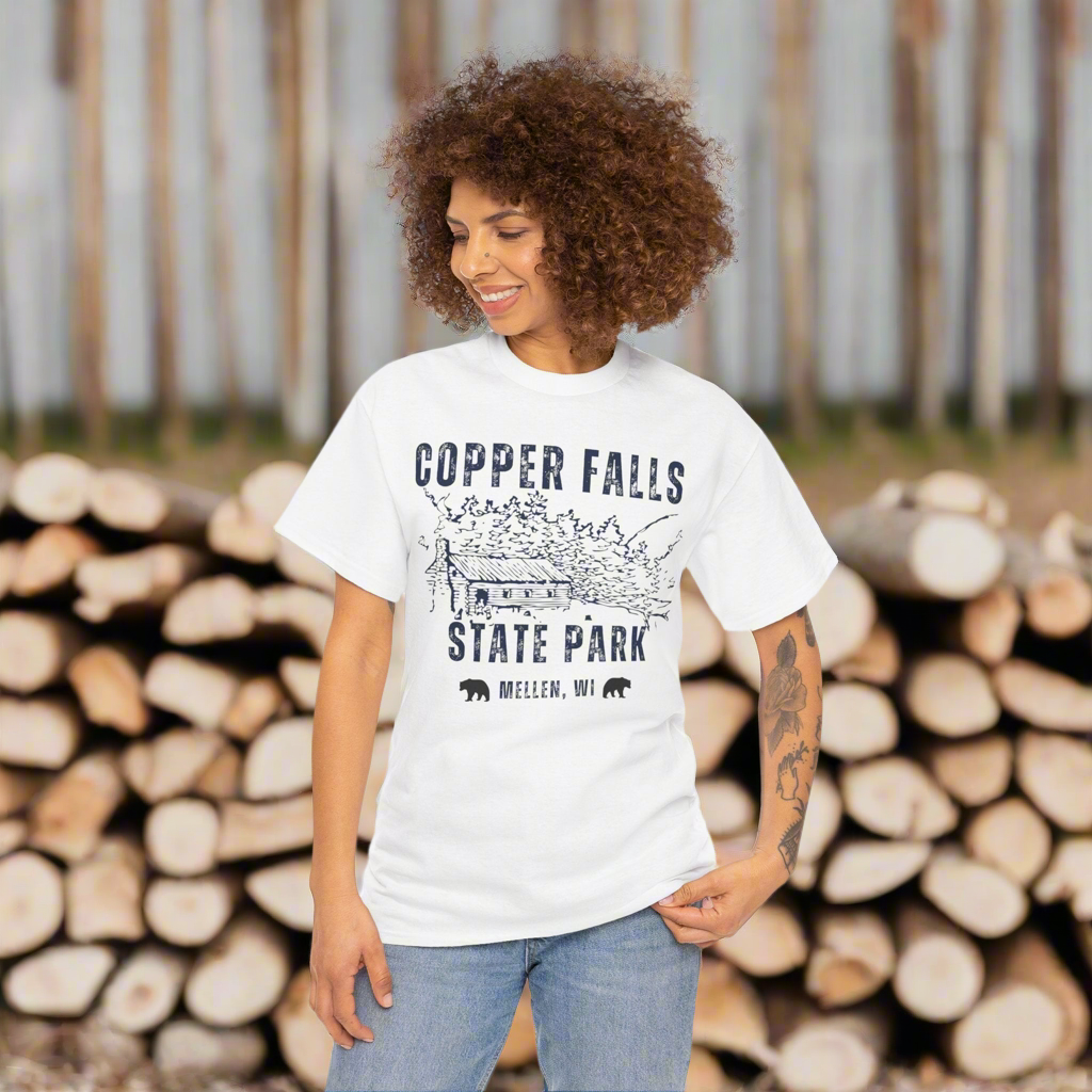 Copper Falls CCC tee front in white.