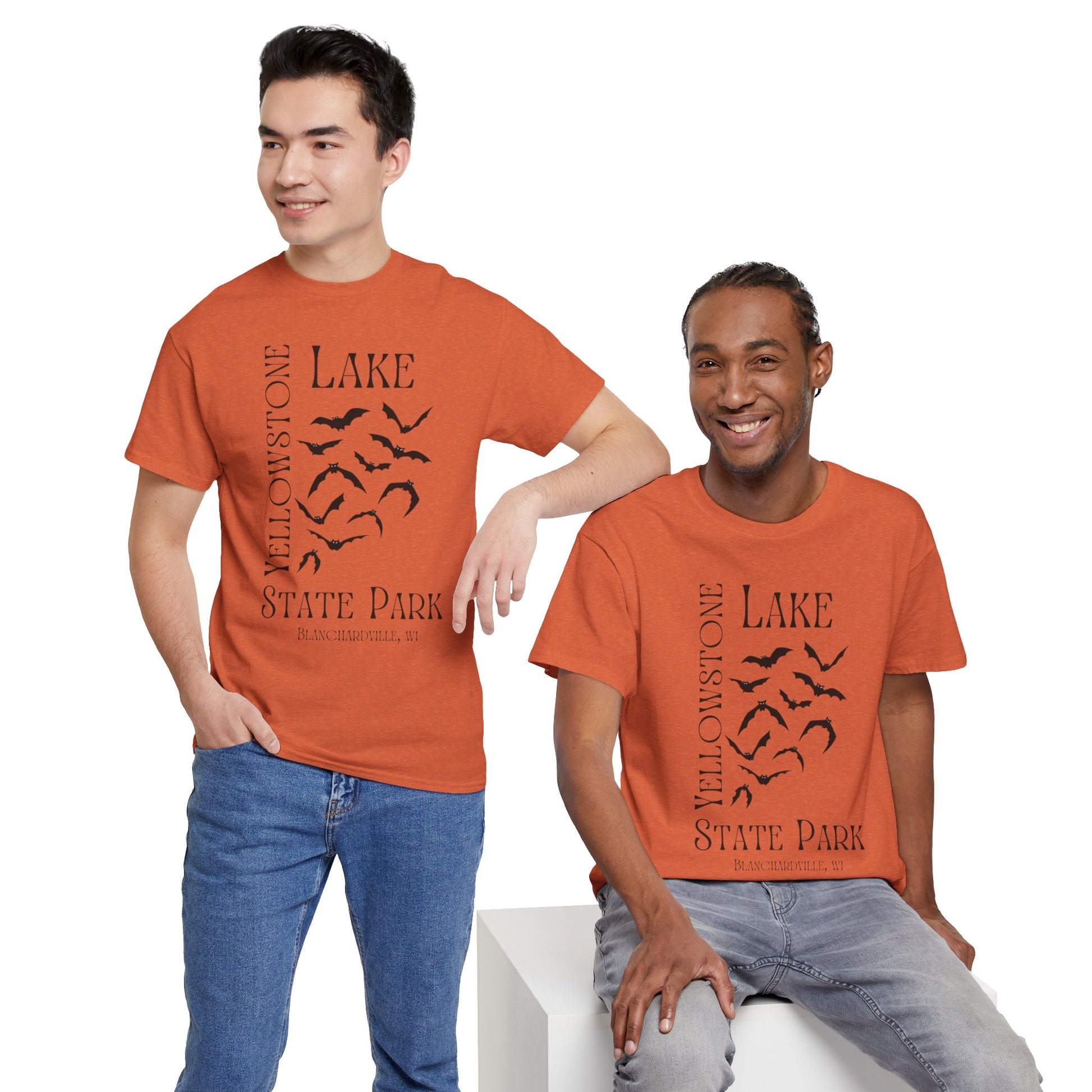 Yellowstone Lake bat design tee shirt front.
