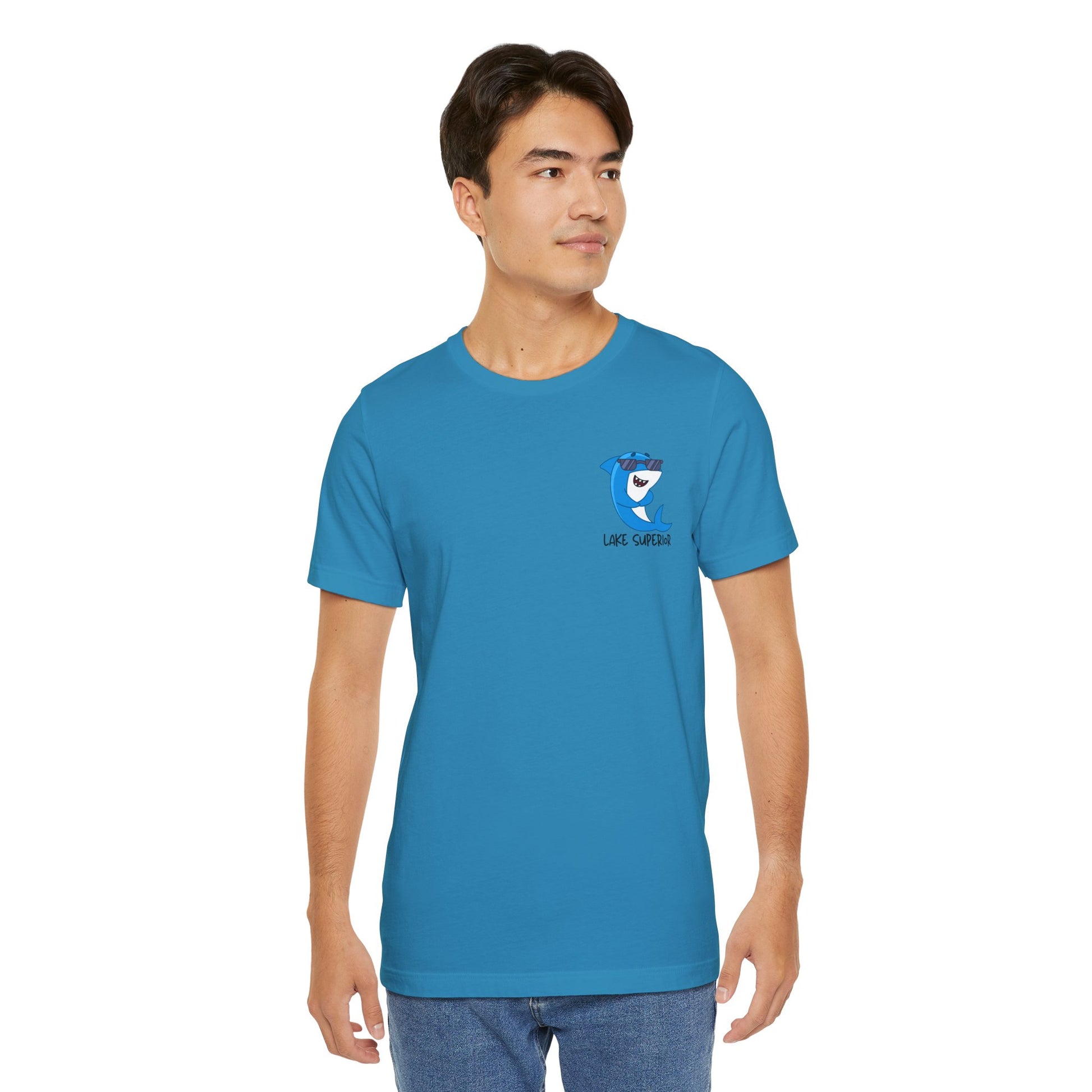 Lake Superior unsalted t-shirt front design in aqua.