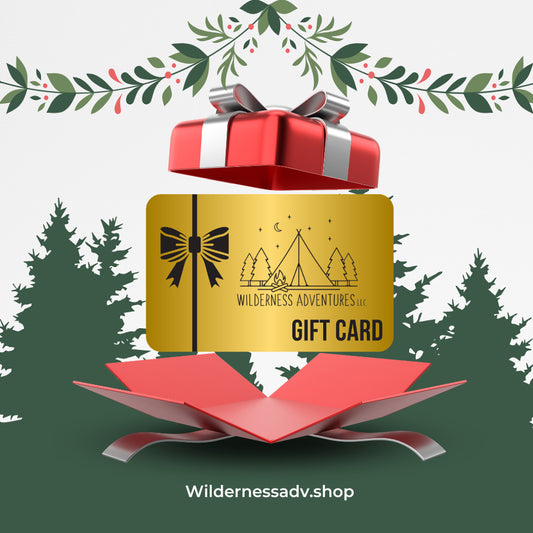 Gold colored gift card appearing from a gift wrapped box.