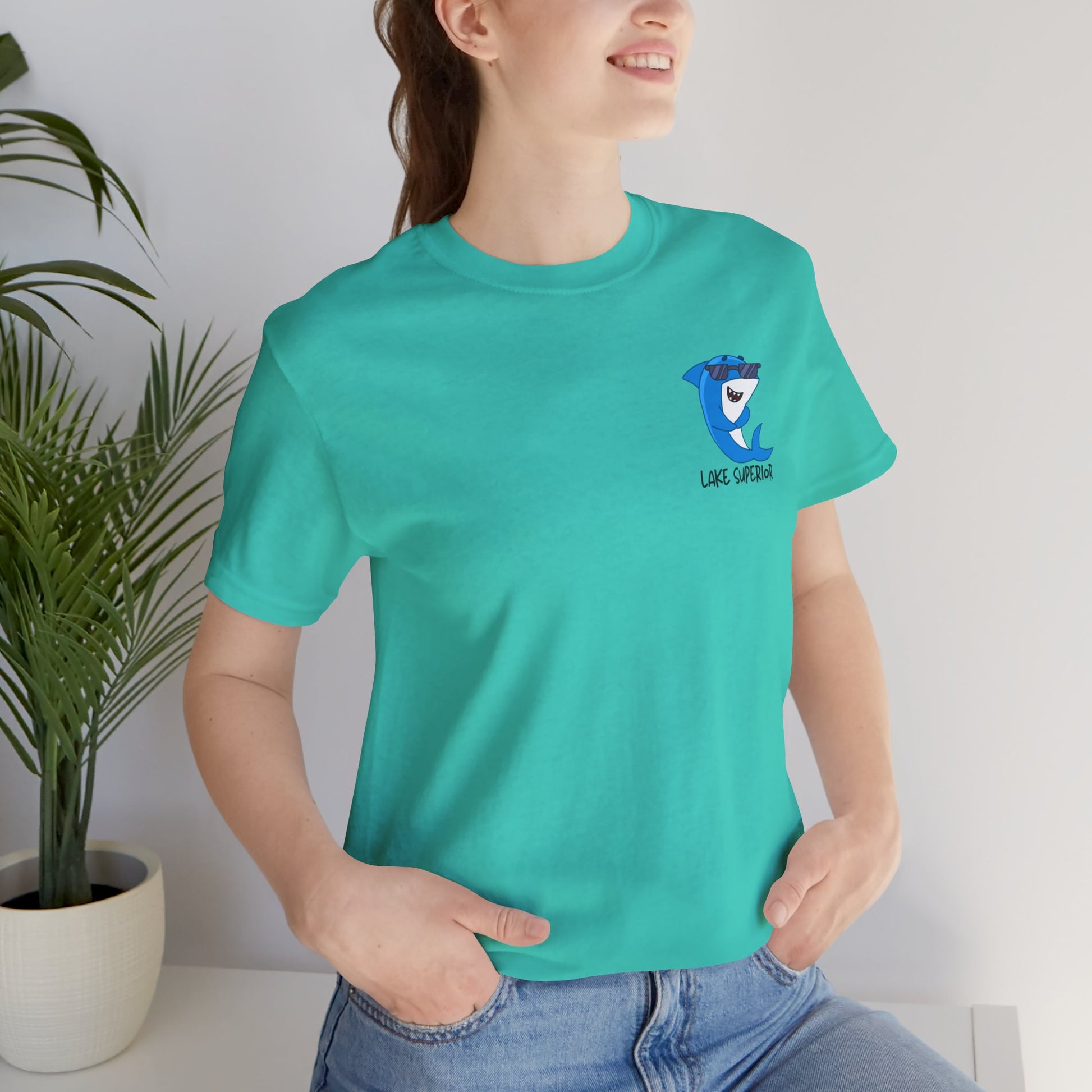 Lake Superior unsalted t-shirt front design in teal.