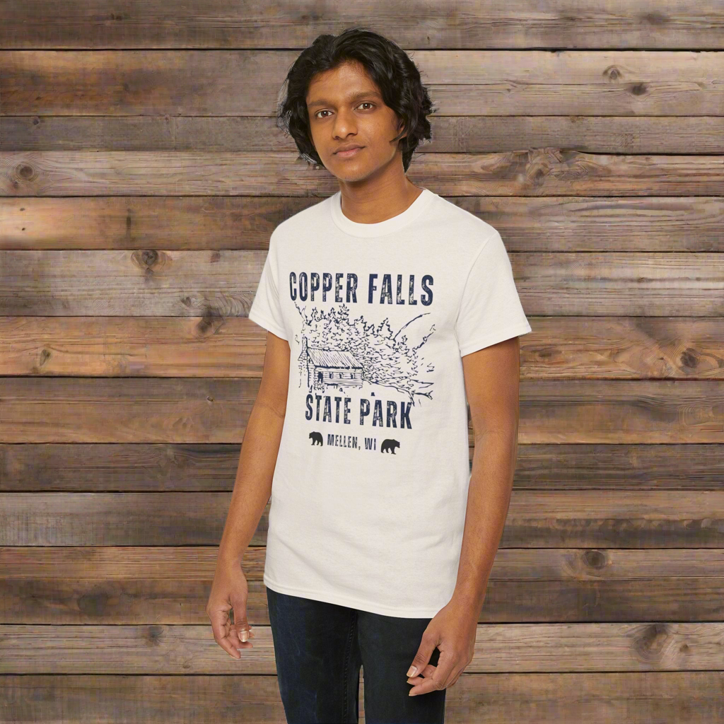 Copper Falls CCC tee front in ice grey.