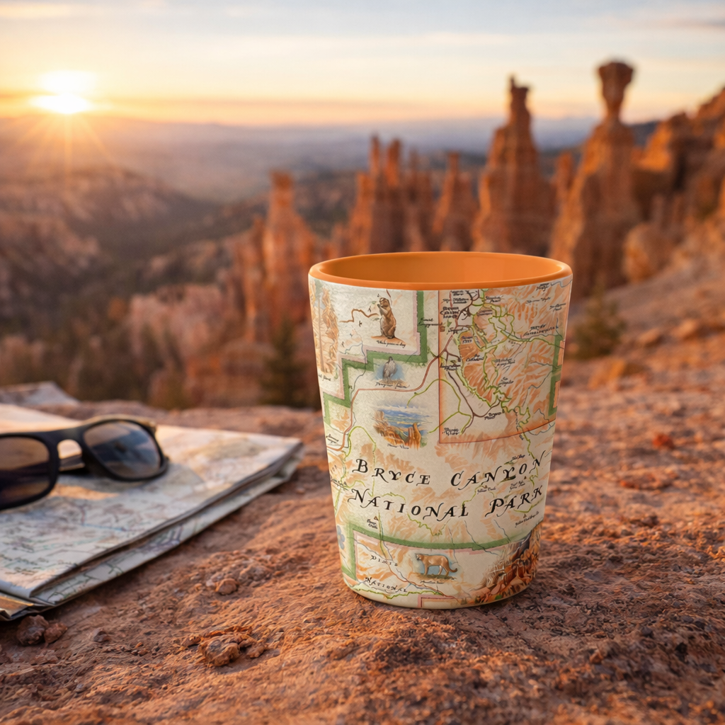 Bryce Canyon National Park Map Ceramic Shot Glass