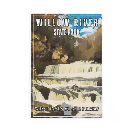 CCC inspired design of Willow River Falls cascading down over rocks.