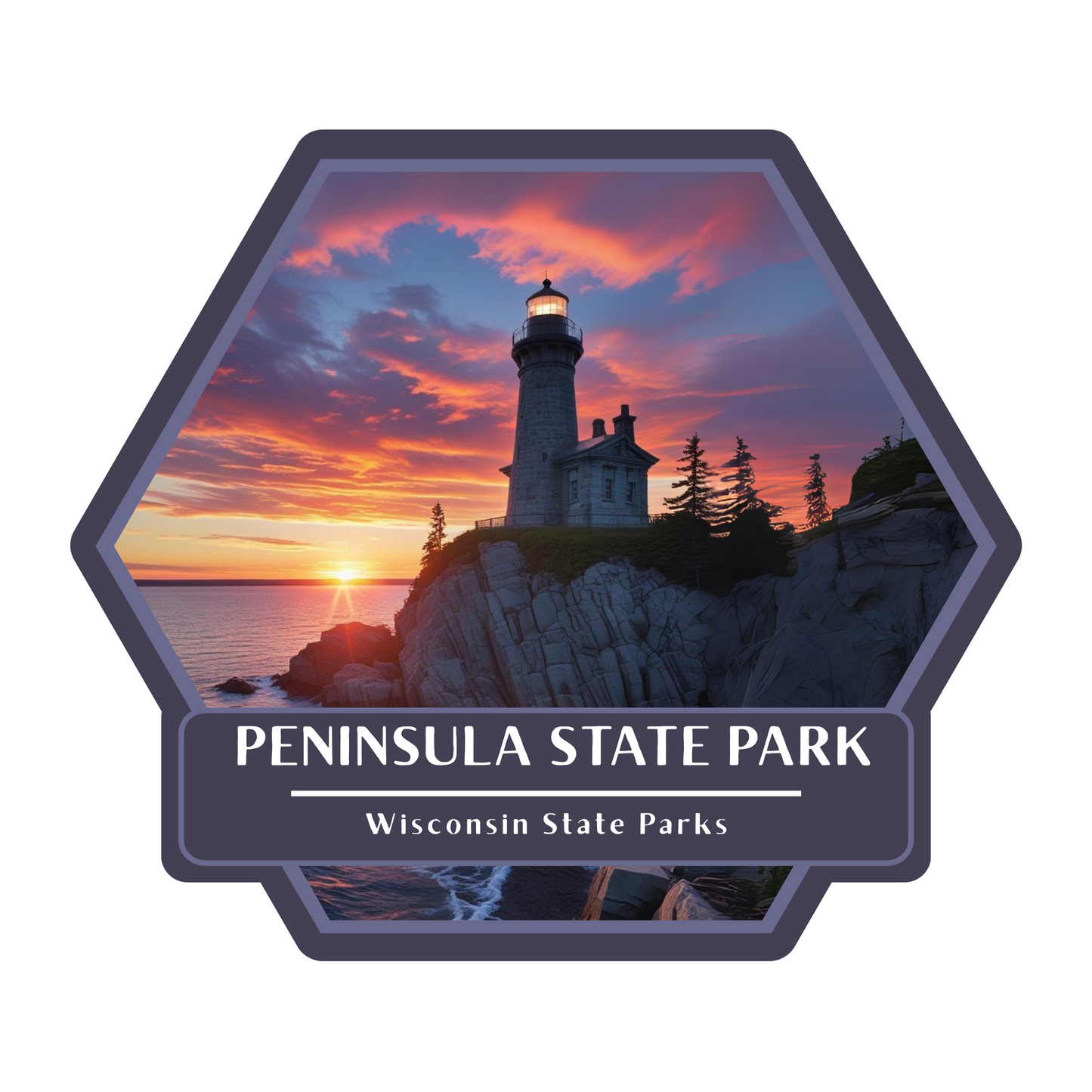Peninsula Lighthouse at Sunset Sticker