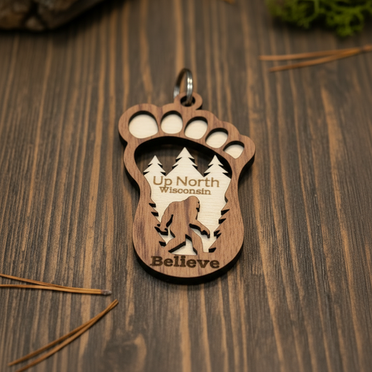 Bigfoot Keychain - Weathered Wood