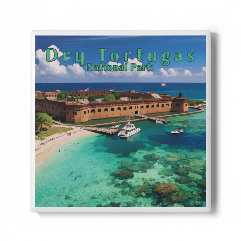Dry Tortugas Coaster featuring historic fort and turquoise blue waters.