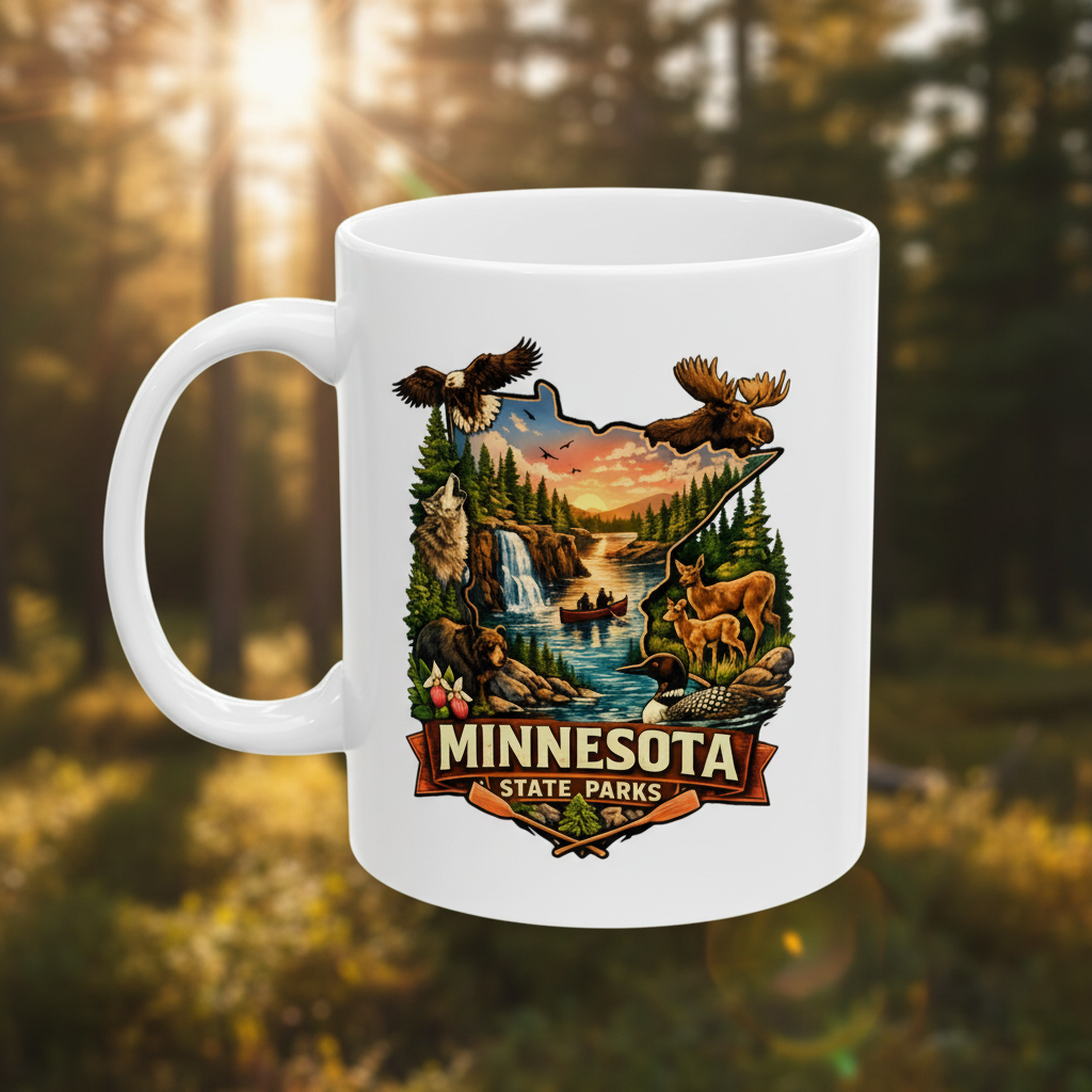 Minnesota Parks Mug with natural park background